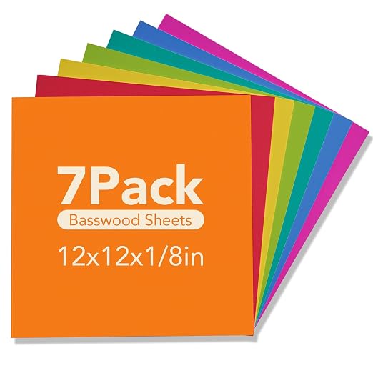 Rowood Colored Plywood Sheets for Laser Cutting, 7 Pack 3mm Thin Unfinished by RowoodAssembleArtDecorateLife