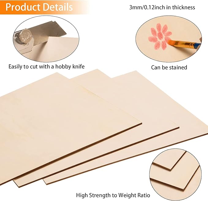 12 Pack Basswood Sheets for Crafts-16 x 16 x 1/8 Inch- 3mm Thick Plywood Sheets - Image 3