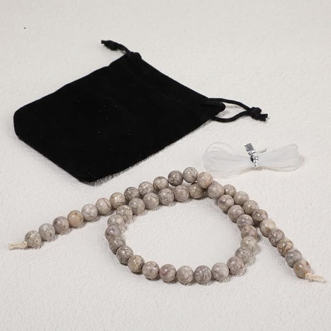 8mm Matte Flowery Cowry Fossil Bead, 15-Inch Matte Round Loose Stone Beads - Image 8