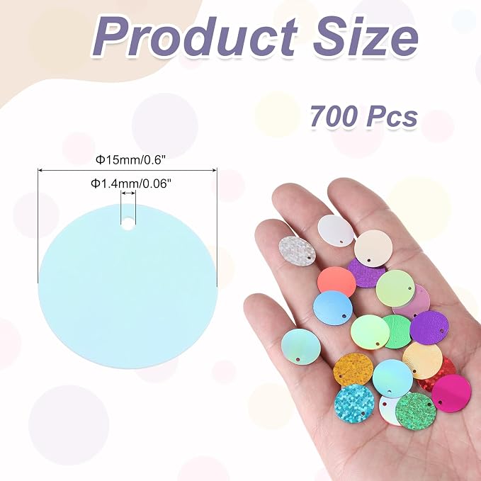 MECCANIXITY 700 Pcs Flat Round Sequins 15mm/0.6 Inch Loose Paillettes Craft - Image 2