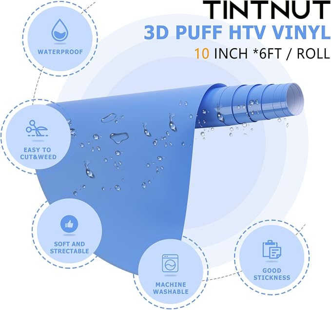 Tintnut Cornflower Blue Puff Heat Transfer Vinyl Roll, easy cut & weed - Image 2