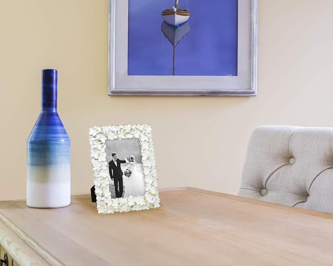 Laura Ashley 4x6 White & Gold Flower Textured Hand-Crafted Resin Picture Frame - Image 5