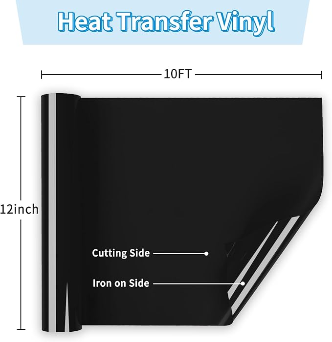 Black Heat Transfer Vinyl 12" x 10ft Black Iron On Vinyl - Image 2