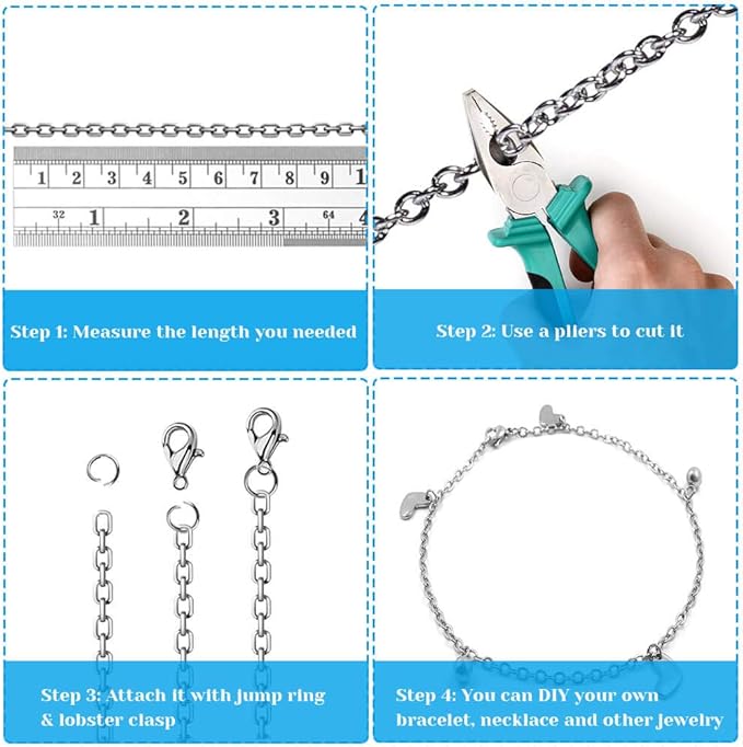 50 Feet Stainless Steel Chains for Jewelry Making, Anezus Jewelry Chain Bulk - Image 4