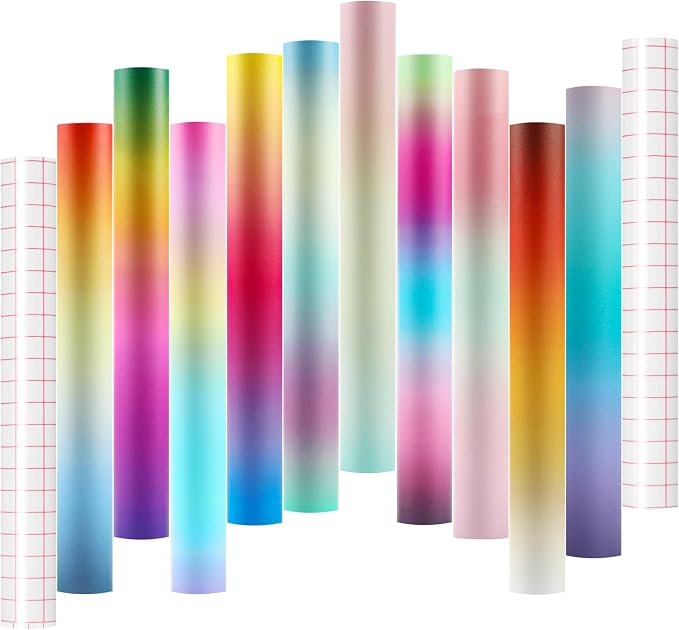 HTVRONT Gradient Permanent Vinyl 10 Sheets 12"x10" Rainbow Adhesive Vinyl | by HTVRONT