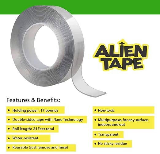 ALIEN TAPE Nano Double Sided Tape, 21-ft Multipurpose Removable Adhesive - Image 2