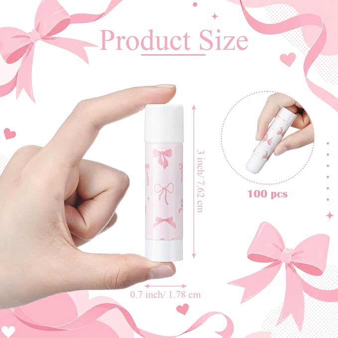 Sabary 100 Pcs Pink Bow White Glue Stick Bulk Washable Glue Sticks 0.32 oz - Image 2