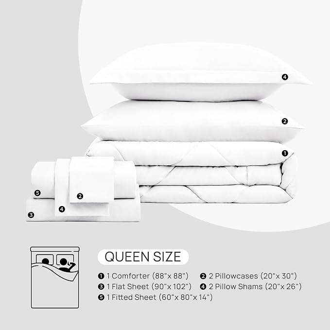 Love's cabin Queen Comforter Set White, 7 Pieces Queen Bed in a Bag, All Season - Image 7