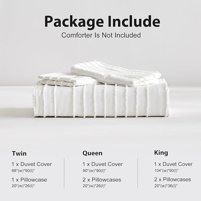 WARMDERN White Boho Duvet Cover Set Queen Size, Striped Textured Tufted Bedding - Image 6