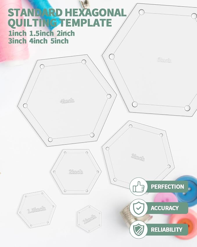 6 PCS Hexagon Templates Quilting 1", Acrylic Quilting Templates - Image 3