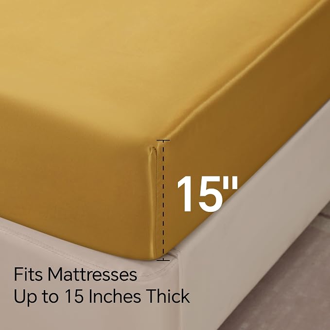 BEDELITE Satin Sheets Full Size Bed Set, Luxury Soft Gold Silky Sheets - Image 6