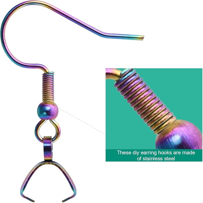 Earring Hooks 50PCS/25Pairs, Stainless Steel Rainbow Ear Wires Fish Hooks - Image 4