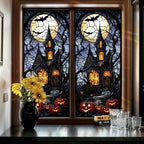 Haunted House Halloween Window Film 17.71x39.97 Inch Stained Glass Static Cling - Image 7