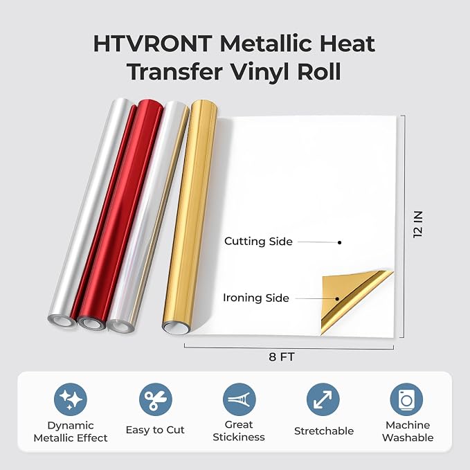 HTVRONT Metallic Holographic Silver Iron on Vinyl, 12in x 8ft HTV Vinyl | Iron - Image 2
