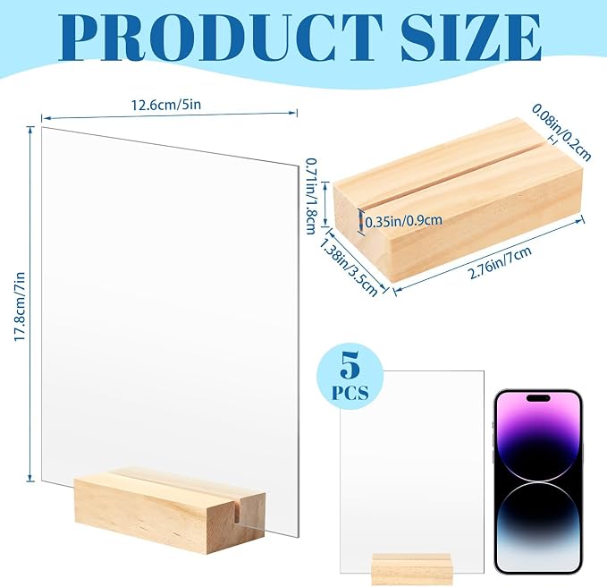 Bercoor 5 Pack 5x7 Inch Blank Clear Acrylic Sign - Image 2