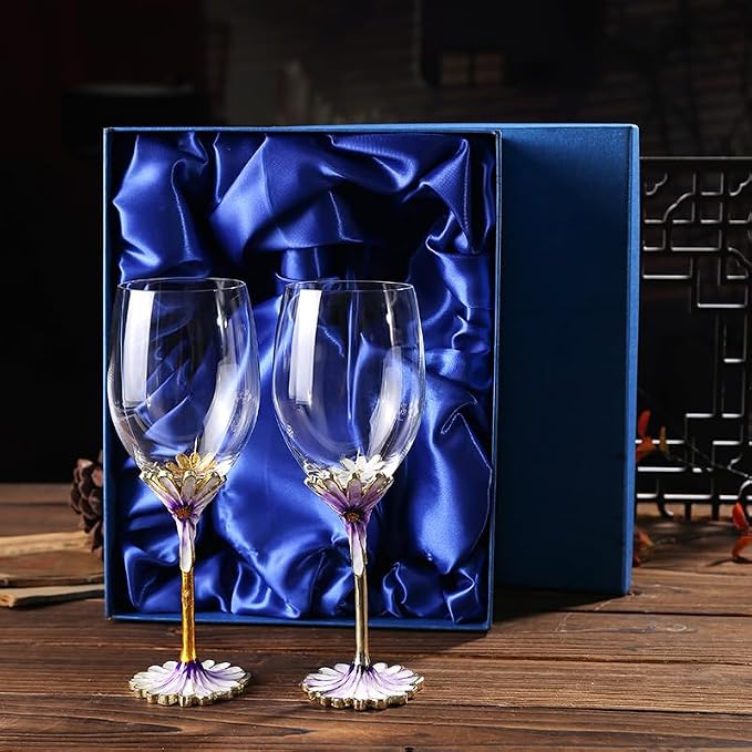 Simcat Handmade Painted Enamel Flower Glass Wine Glasses Transparent Refined - Image 5