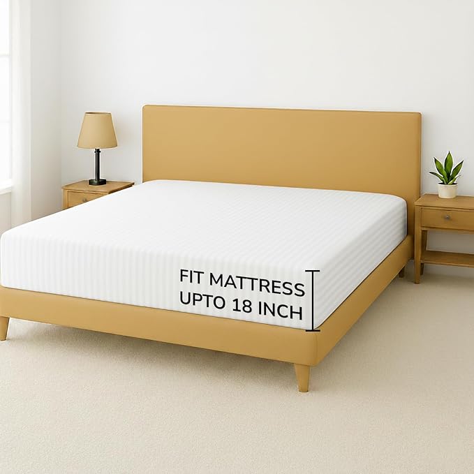 Feather & Stitch 1 Piece Fitted Sheet Queen Size, 100% Cotton Damask Sateen - Image 5