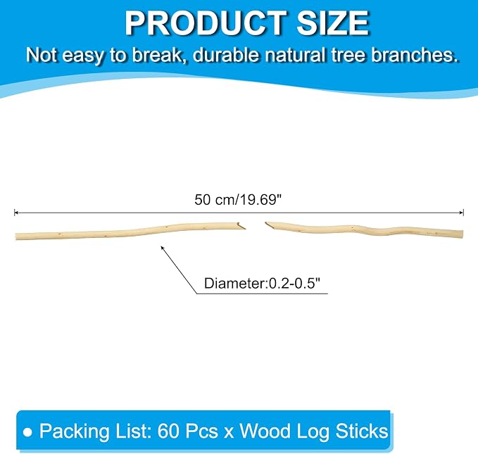PATIKIL 60 Pcs / 50cm Wood Log Sticks, 0.2-0.5inch in Diameter Natural Driftwood - Image 2