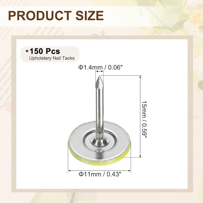 uxcell 150Pcs Upholstery Tacks, 11mmx15mm Flat Head Thumb Tack Decorative - Image 2