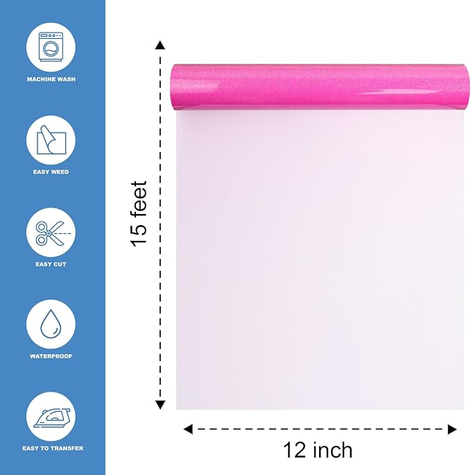 Neon Pink Glitter Heat Transfer Vinyl 12" x 15 ft HTV - Image 2