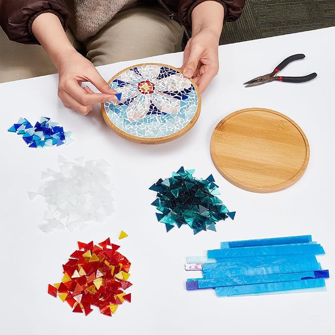 WEBEEDY DIY Mosaic Craft Kit Flower Bamboo Coasters Kits - Image 6