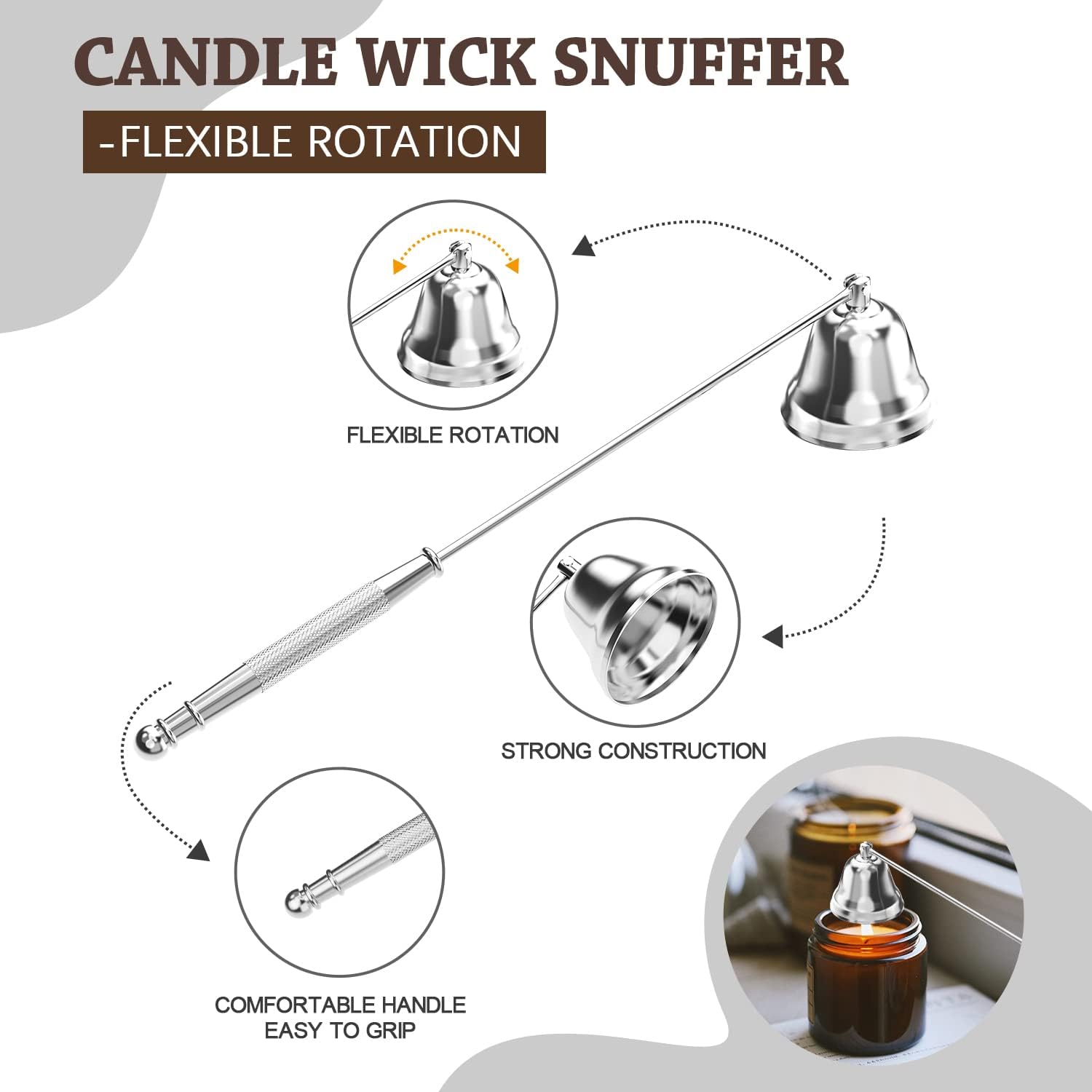 5 in 1 Candle Accessory Set,Candle Wick Trimmer Cutter,Candle Wick Dipper,Candle Wick Snuffer,Rechargeable Candle Lighter,Tweezers,Stainless Steel Candle Care Kit Home Gift for Aromatherapy(Silver)