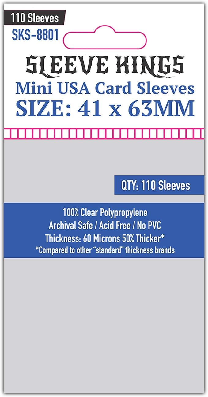 Sleeve Kings Mini USA Card Sleeves 41 x 63 mm – 110 Pack, Extra Clear 60 Micron by SleeveKings