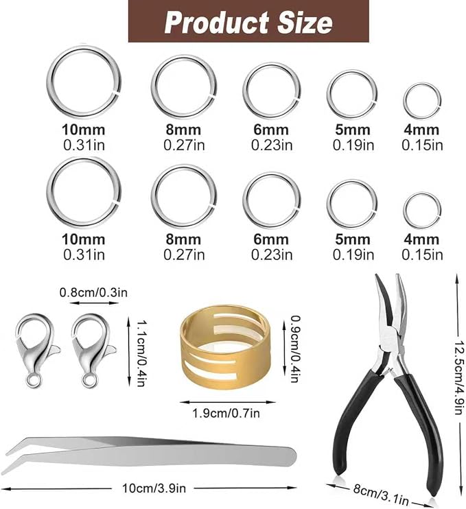 1200Pcs Silver with Pliers Jump Rings Jewelry Making Kit and Necklace Clasps - Image 3