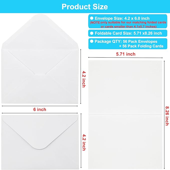 56 Pack Blank Cards and Envelopes 4.2 x 6.0 inches, Folded Cardstock - Image 2