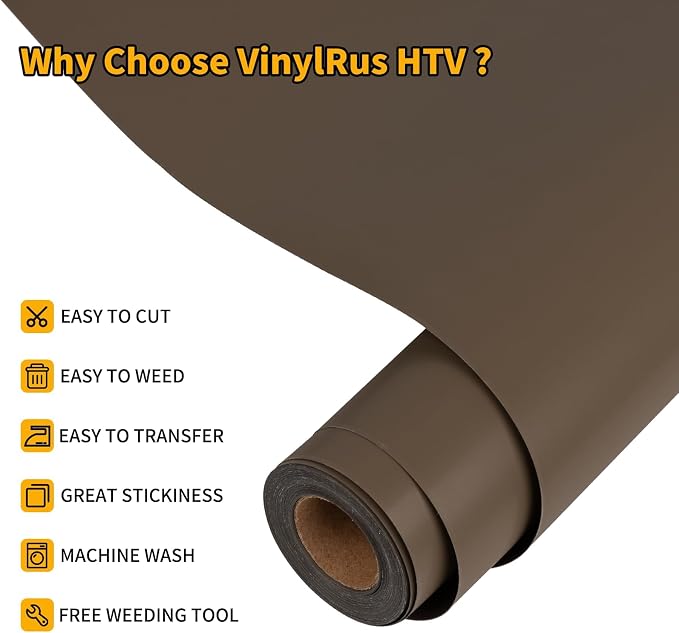 VinylRus Heat Transfer Vinyl-12” x 20ft Light Brown Iron on Vinyl Roll - Image 3