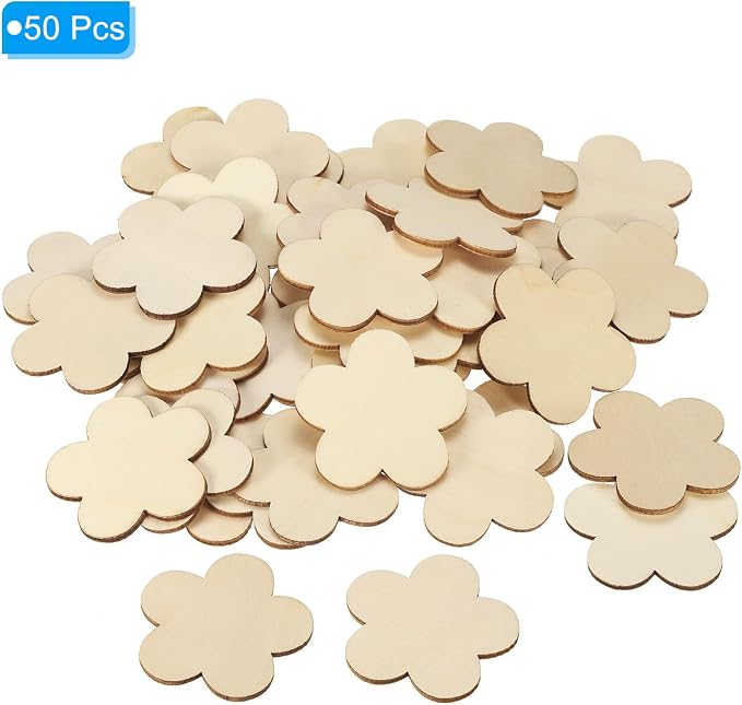 PATIKIL 50mm Wooden Flowers, 50 Pack Unfinished Wood Flowers Blank Wooden - Image 3