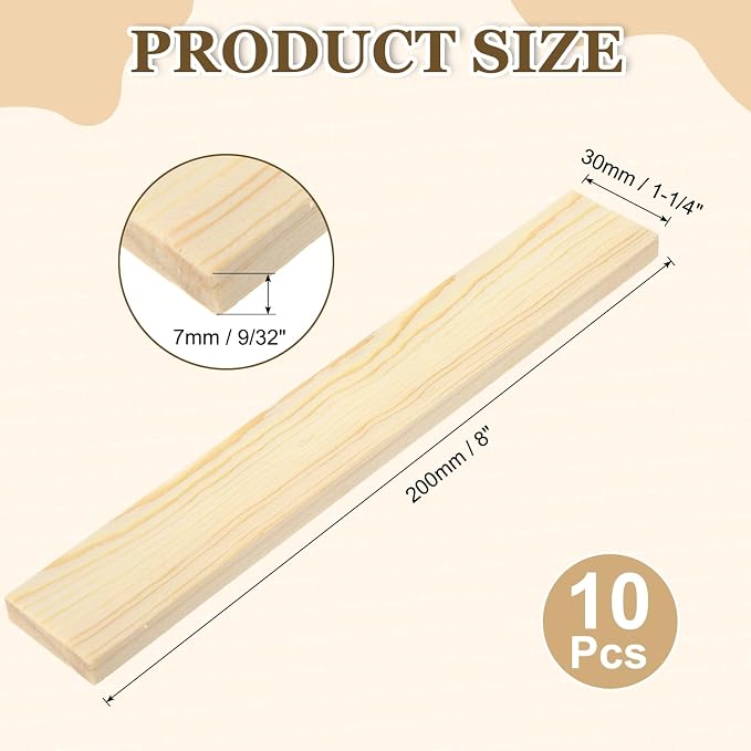 MECCANIXITY 10Pcs Wood Strips Slats, 9/32" x 1‑1/4" x 8" Thin Wood Sticks Flat - Image 2