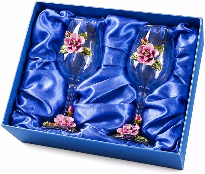 Simcat Handmade Painted Enamel Flower Glass Wine Glasses Transparent Refined by Simcat