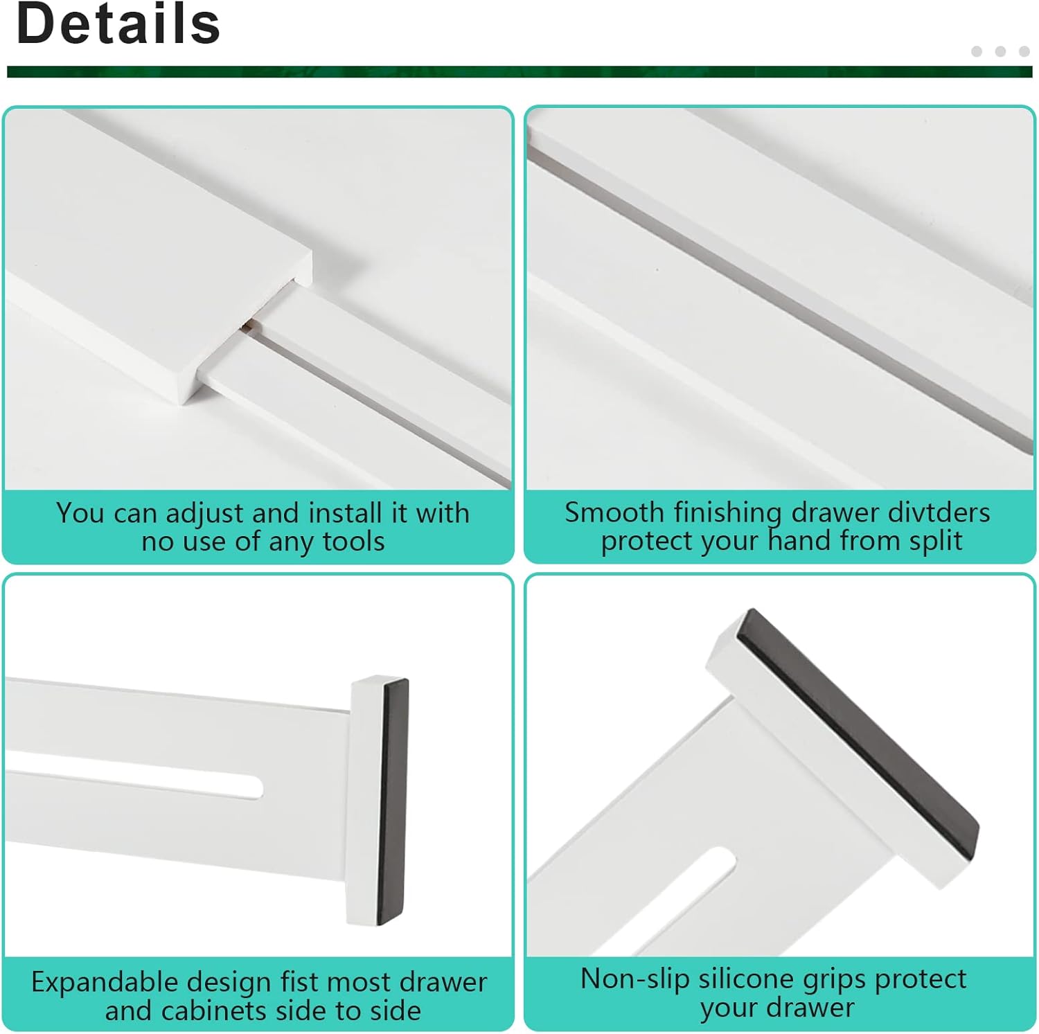 4 Pack Bamboo Drawer Dividers, Adjustable Length from 12 Inch to 17 Inch, Expandable Kitchen Drawer Organizer, Drawer Organization Separators for Clothes, Kitchen, Bedroom, Dresser, Office (White)