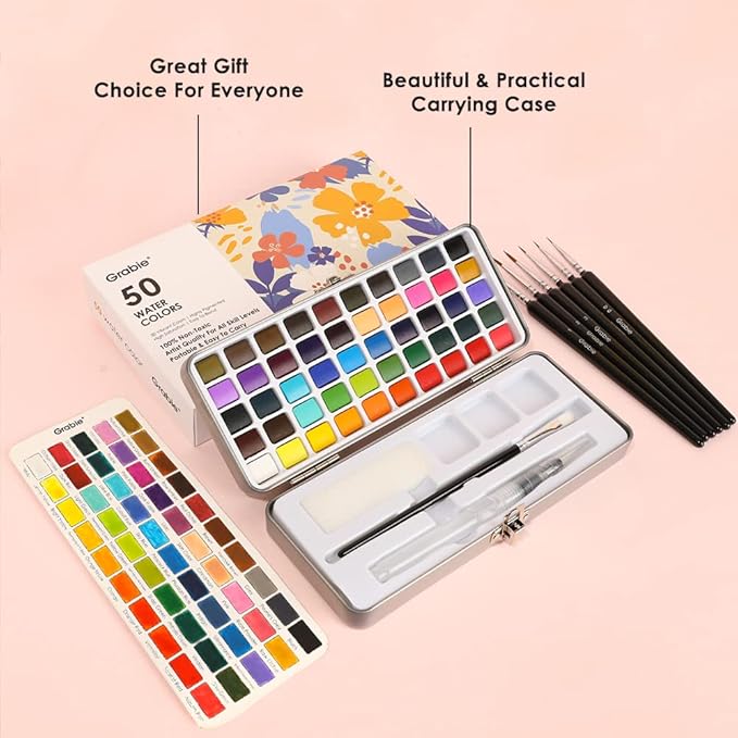 Grabie 50 Colors Watercolor Paint Set, Detail Paint Brush Included, Watercolor - Image 5