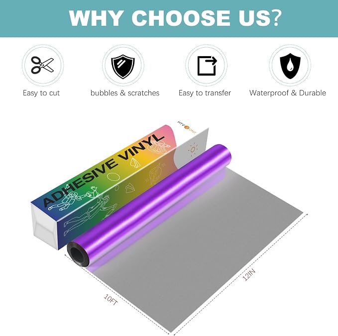 HTVRONT Purple Metallic Vinyl, 10FT x 12" Matte Purple Permanent Vinyl Roll | - Image 4