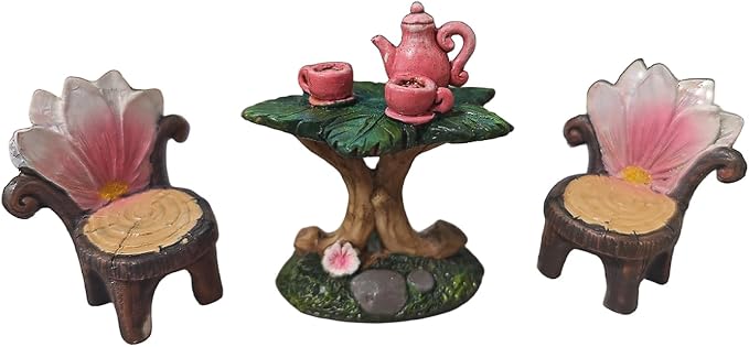 3 Pcs Miniature Garden Furniture Miniature Table and Chairs Set Fairy Garden by MUAMAX