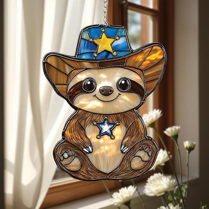 Cowboy Sloth Sheriff Acrylic Suncatcher by Unknown