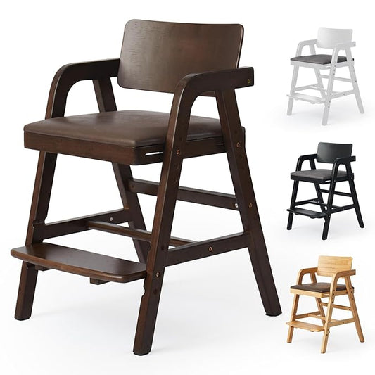 Solid Wood high Chairs for Toddlers,High Chair Grows with Kid for Dining, Study Chair for Children, Walnut Color