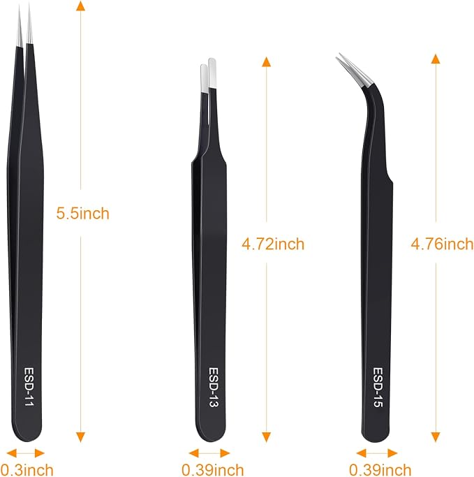 kaverme 3PCS Precision Tweezers Set, Upgraded Anti-Static Stainless Steel of - Image 2