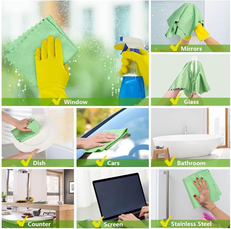 HOMEXCEL Microfiber Glass Cleaning Cloths-6PK, 16"x14" Lint Free Window Cleaning Cloth, Glasses, Mirrors, Screens, Stainless Steel, Premium Microfiber Wipes for Cleaning, Glass and Window Cleaner