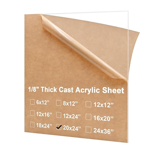 KINLINK 20x24 Plexiglass Sheets 1/8 inch Thick, 3mm Clear Cast Acrylic Sheet by KINLINK