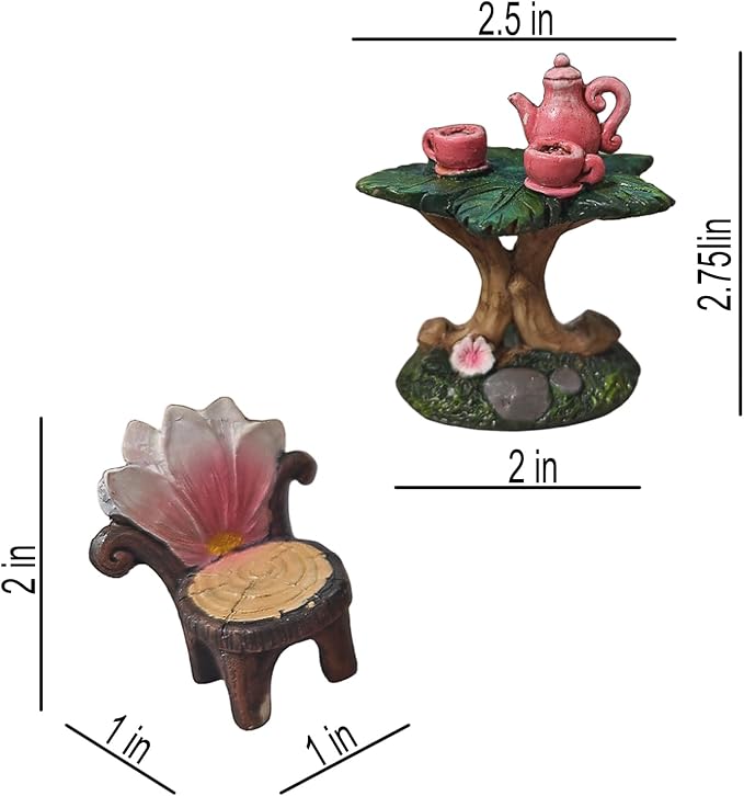 3 Pcs Miniature Garden Furniture Miniature Table and Chairs Set Fairy Garden - Image 2