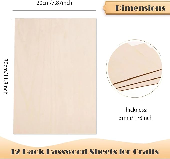 AWIZOM 12 Pack Basswood Sheets for Crafts-12 x 8 x 1/8 Inch- 3mm Thick Plywood - Image 2