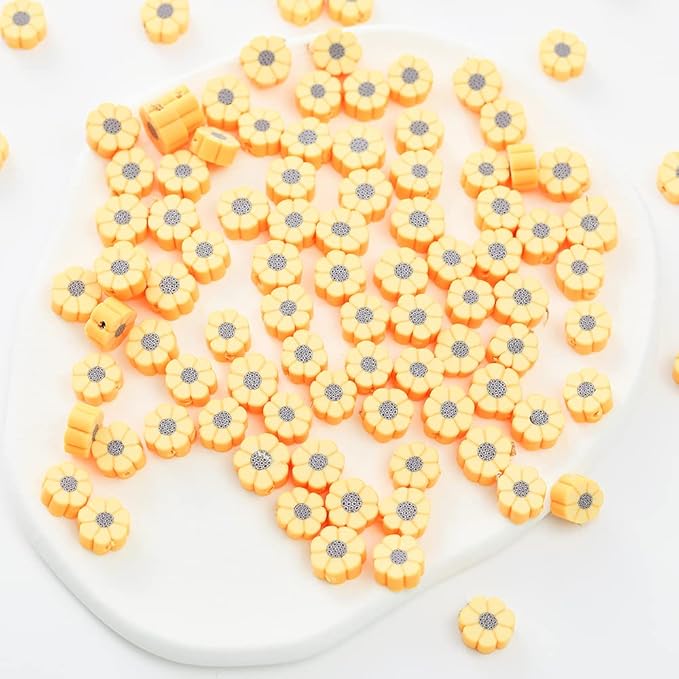 100pcs Yellow Sunflower Polymer Clay 10mm Spacer Beads by LUBINGSHINE