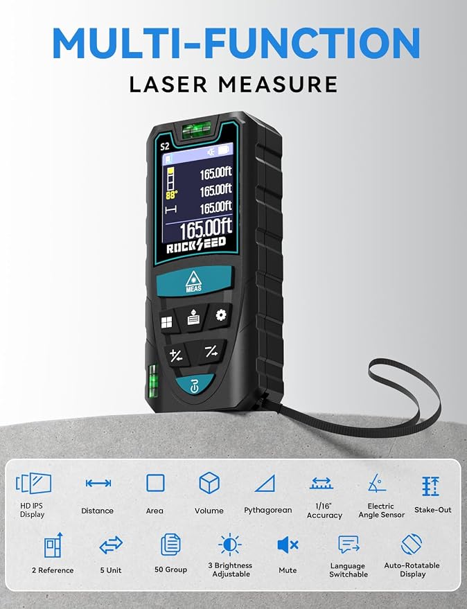 Laser Measuring Tool 165ft, RockSeed S2C Red Beam Laser Measure - Image 5