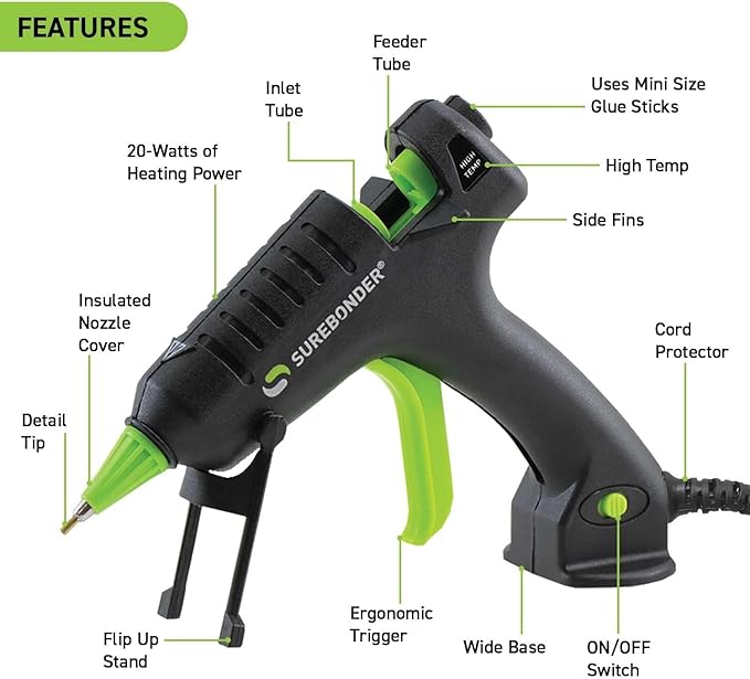 Surebonder Mini Hot Glue Gun - 20W High Temp Detail Tip Glue Gun - Image 3