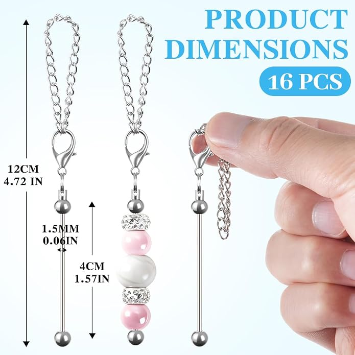 16PCS Beadable Keychain Bar Bulk, Metal Blank Beaded Keychain Bar - Image 3