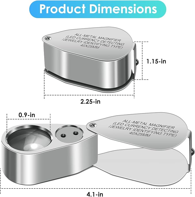 Leffis 2 Pack 40X Jewelers Loupe Magnifier Magnifying Glasses, LED/UV - Image 4