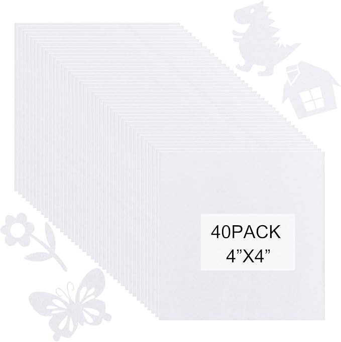 40 Pcs Stiff Felt Fabric Sheet for Crafts, 1mm Thick and 4”x 4”White Felt by Tiparts